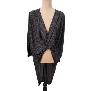 Maude Size M Dark Gray and Cream Marled Twist Front Cardigan